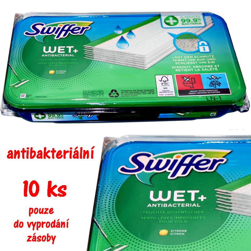 Swiffer wet ANTIBAKTERIAL ZITRONE (s vůní citronu) vlhké ubrousky na podlahový mop 10 ks