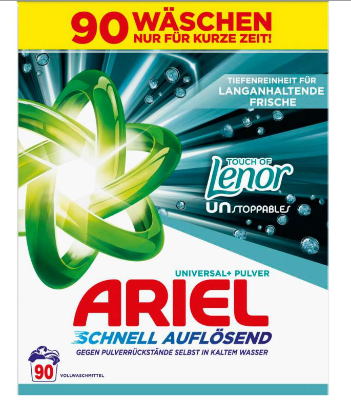 Ariel Vollwaschmittel Pulver Unstoppables prášek na praní, universální 90 dávek