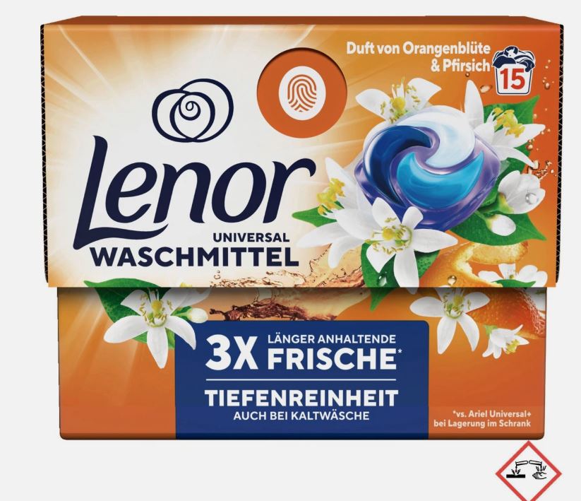 Lenor Pods universal vůně pomerančových květů a broskve Duft von Orangenblüte Pfirsich 19 ks