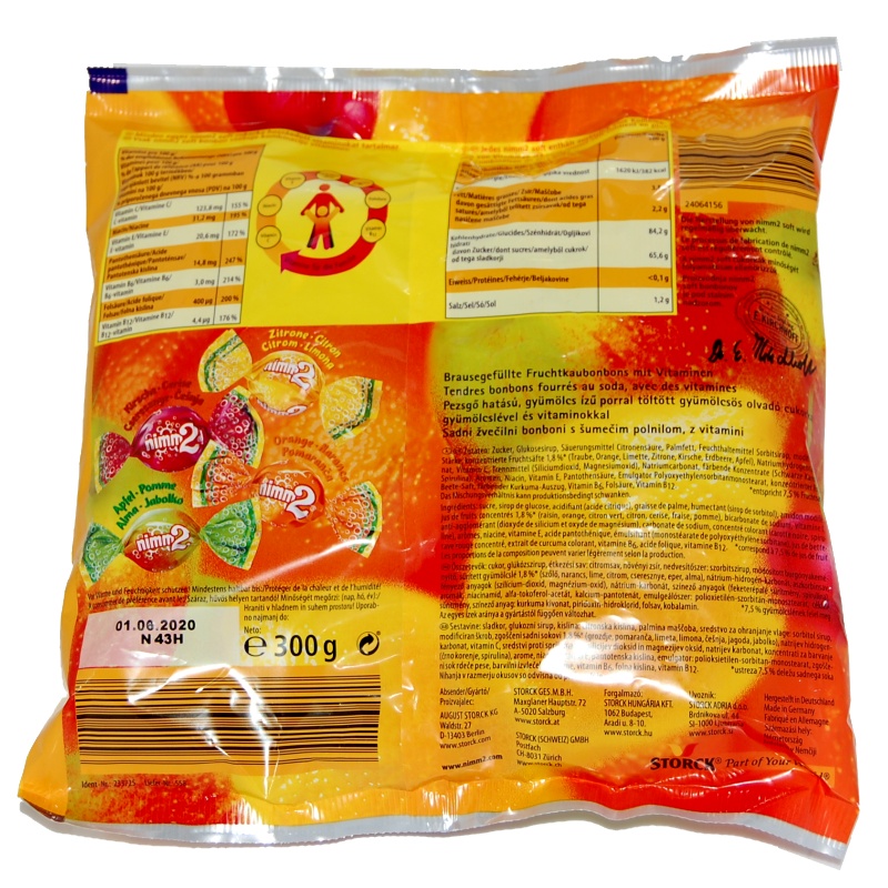 Šumivé bonbony Nimm2soft Brause / fizzy - Orange Apfle Kirsche Zitrone 345 gramů (pomeranč, jablko, višeň, citron)