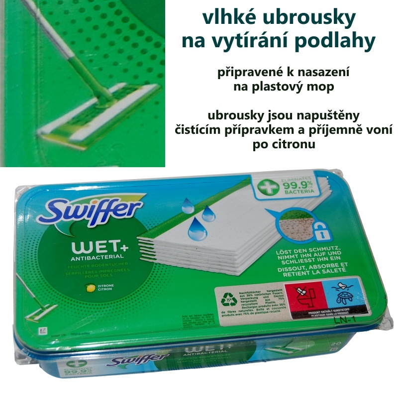 Swiffer wet ANTIBAKTERIAL ZITRONE (s vůní citronu) vlhké ubrousky na podlahový mop 10 ks