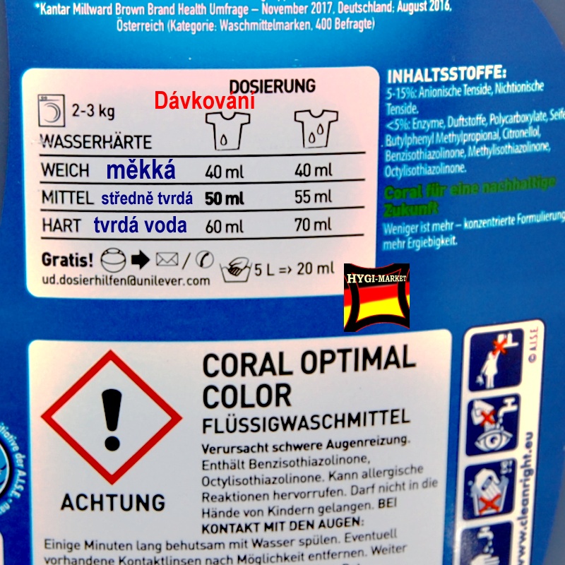 CORAL optimal COLOR gel XXL pack 60 praní 3 litry